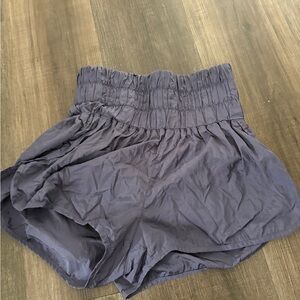 Free People Navy High-Waist Smocked Shorts